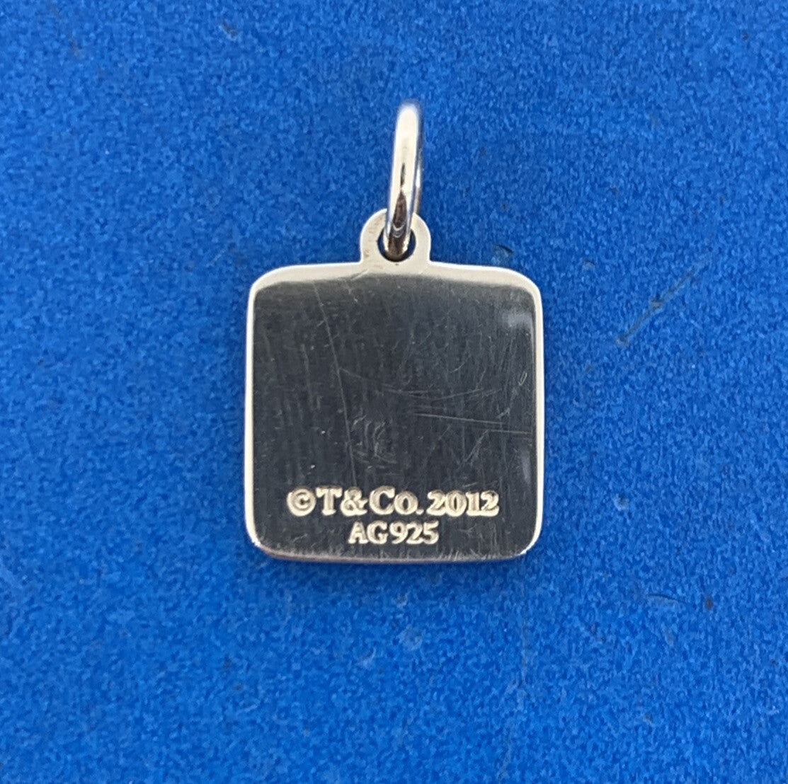 Tiffany & Co 925 Sterling Silver Square Disc T&Co Shopping Bag Charm Pendant