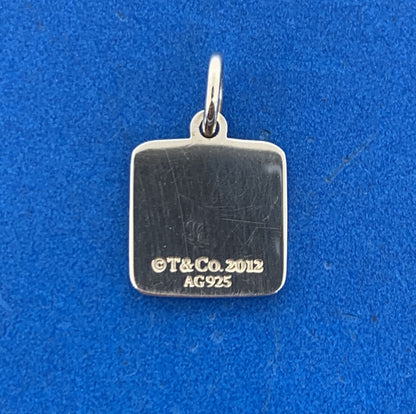 Tiffany & Co 925 Sterling Silver Square Disc T&Co Shopping Bag Charm Pendant