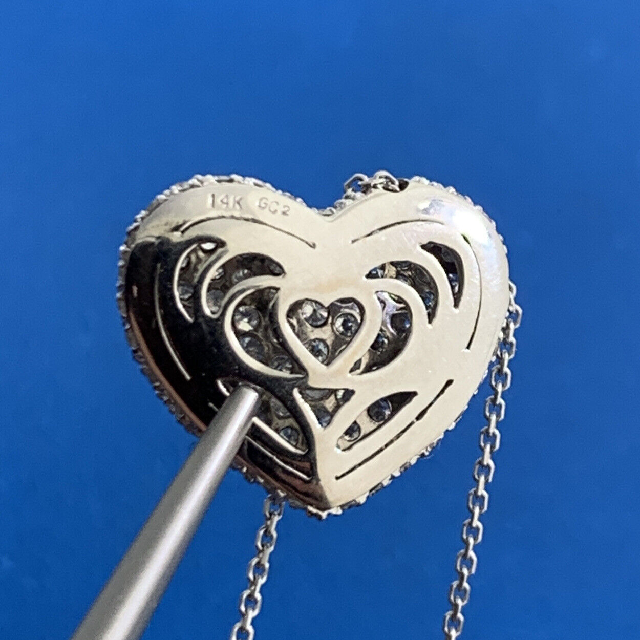 Designer GC2 14K White Gold Diamond Heart Anniversary Pendant Necklace