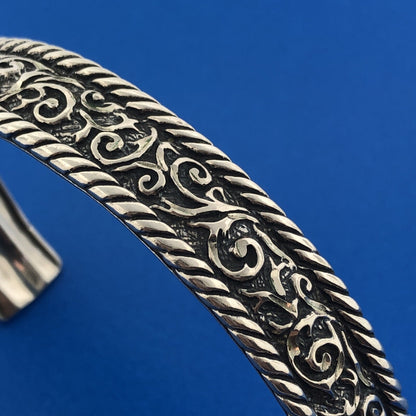 Carolyn Pollack Relios R Moon Sterling Silver 925 Cable Scroll Cuff Bracelet