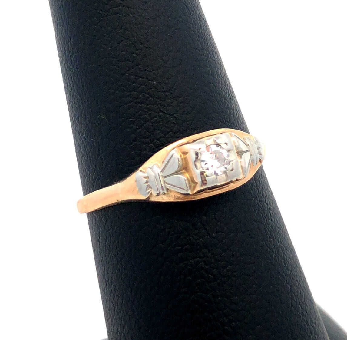 Vintage Designer SH 14K Yellow White Gold Round Diamond Engagement Ring