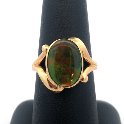 Modernist 14K Yellow Gold Orange Green Opal Oval Doublet Cocktail Ring