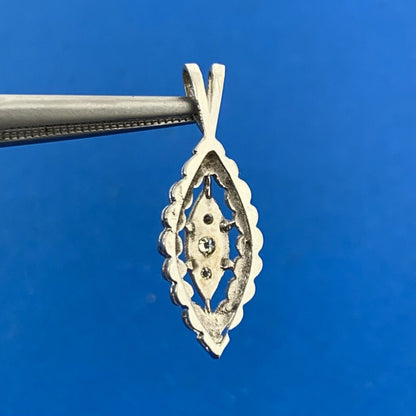 Vintage 14K White Gold Round Diamond Trio Marquise Shaped Pendant