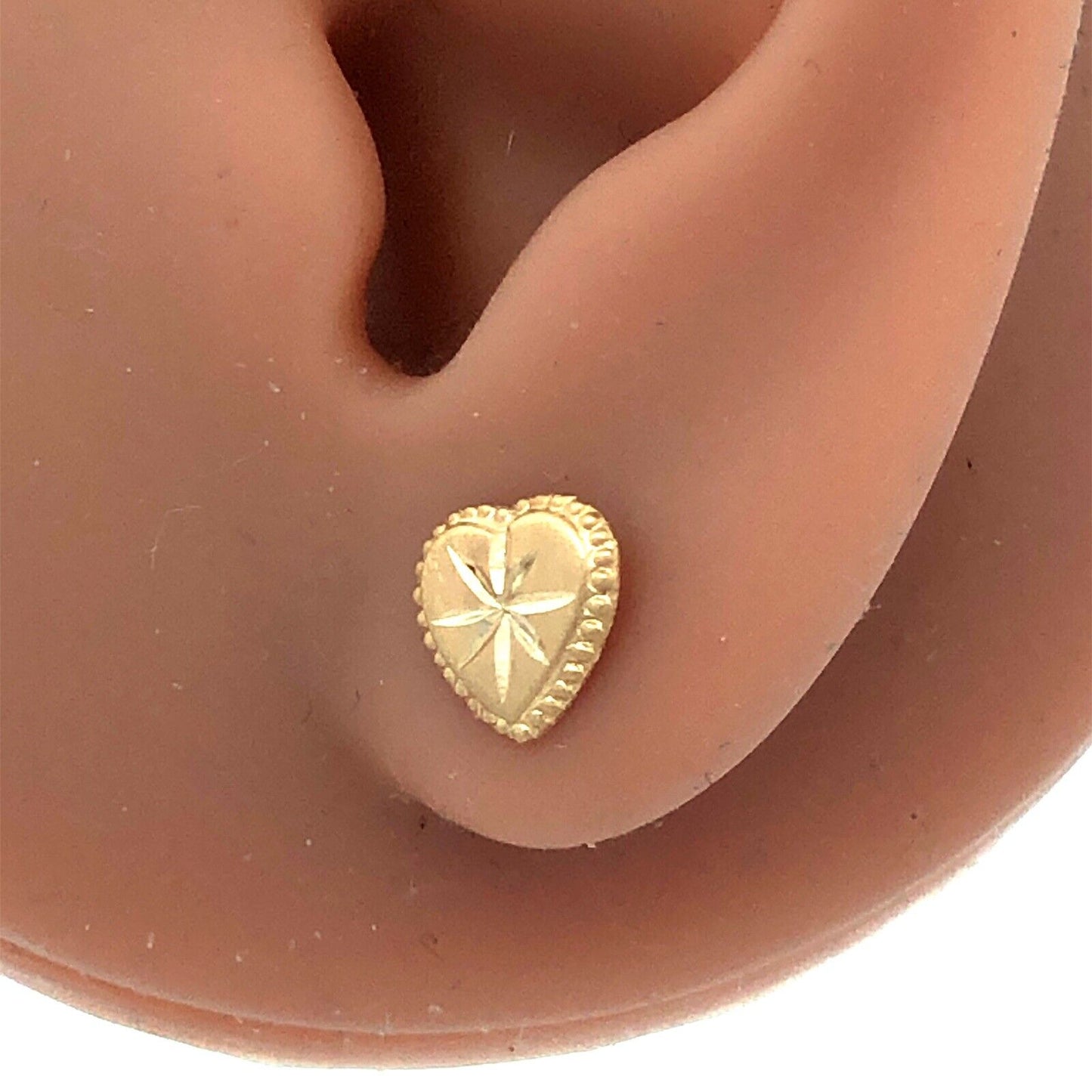 14K Yellow Gold Starburst Textured Heart Stud Earrings