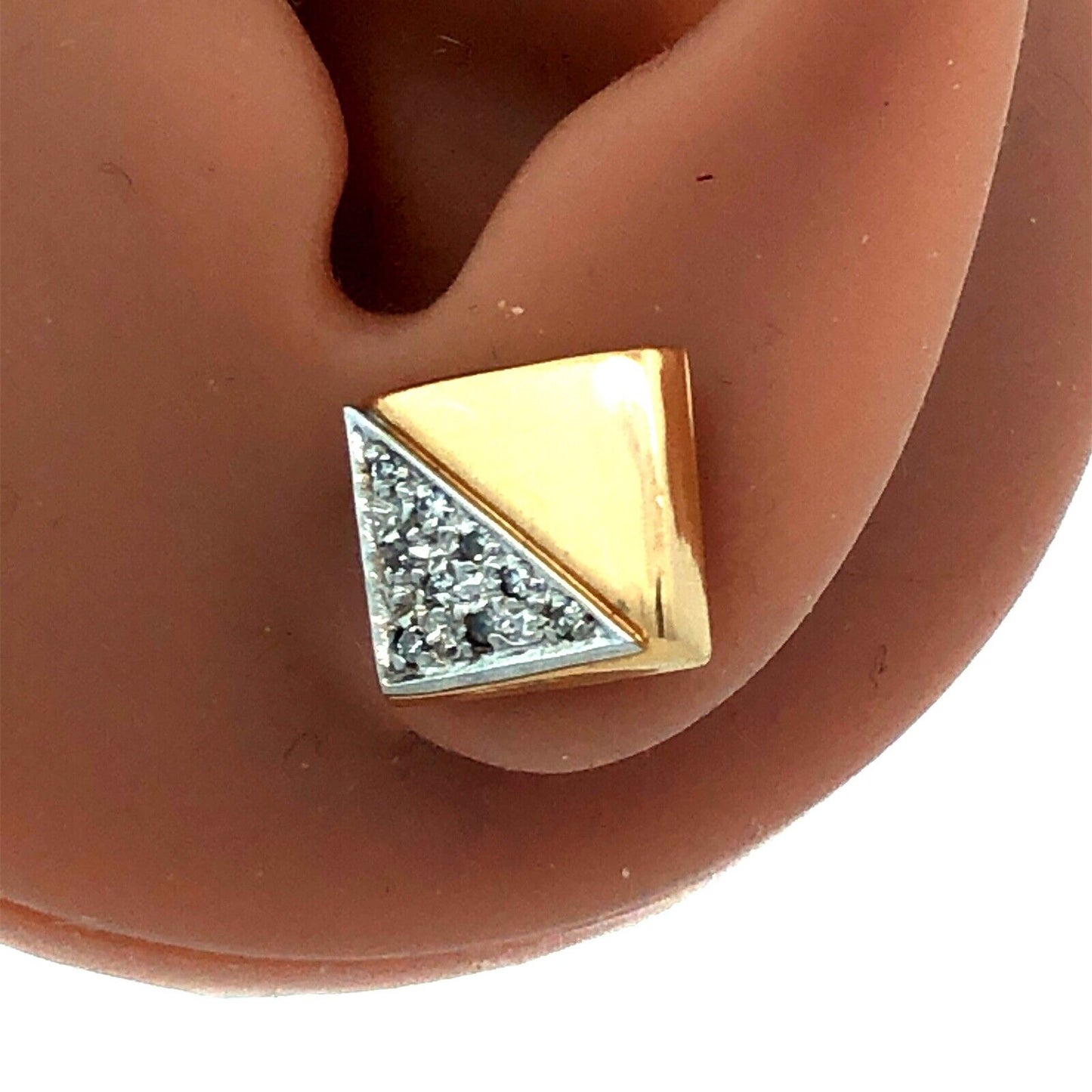 Designer JW 14K Yellow Gold Diamond Square Retro Modernist Stud Earrings