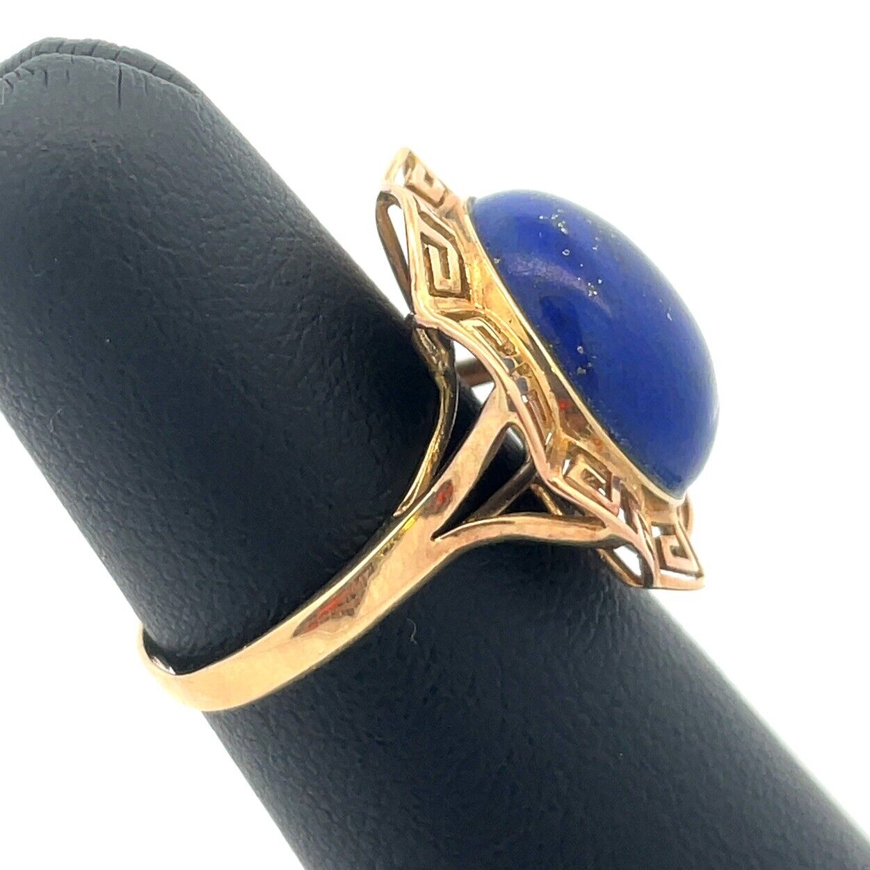 Designer 14K Yellow Gold Lapis Lazuli Cabochon Statement Cocktail Ring