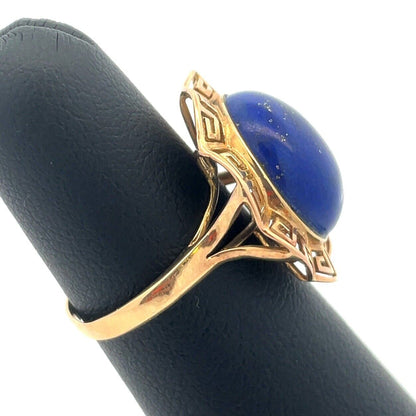 Designer 14K Yellow Gold Lapis Lazuli Cabochon Statement Cocktail Ring