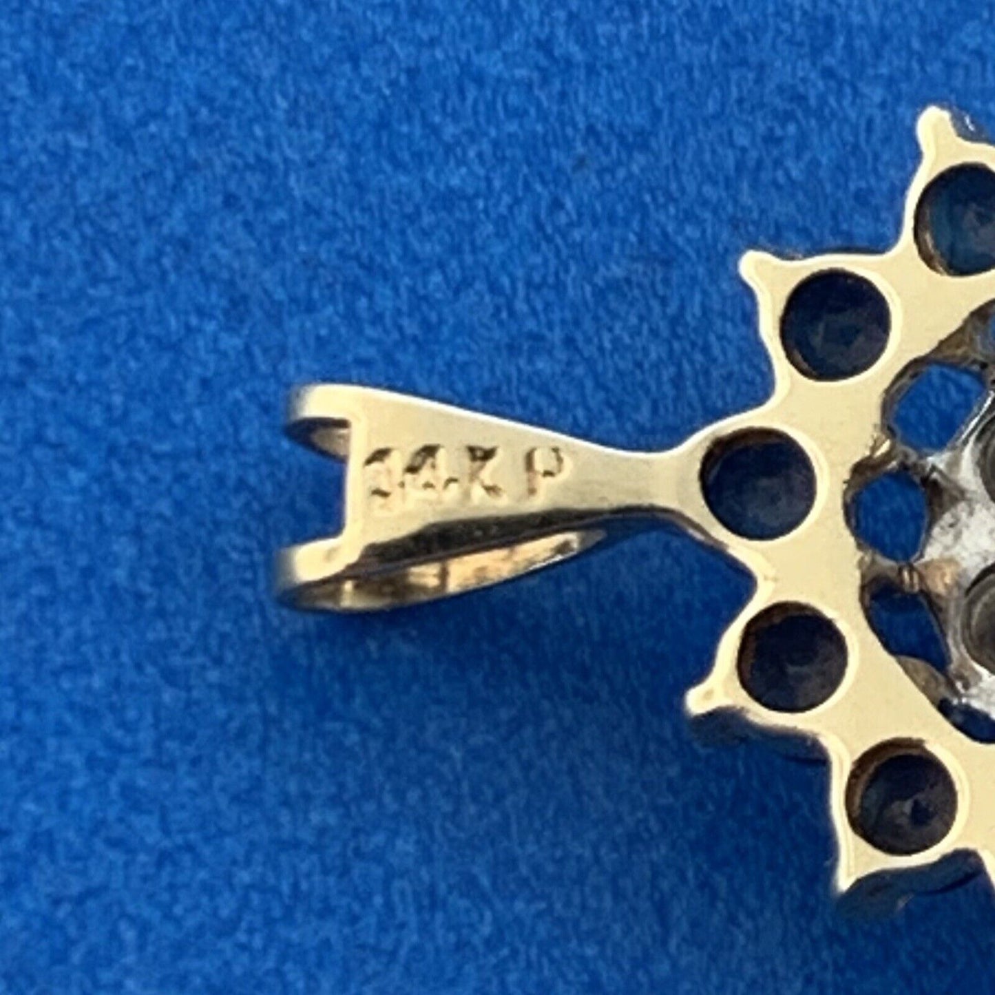 Vintage 14K Yellow White Gold Blue Sapphire Diamond Accent Anniversary Pendant