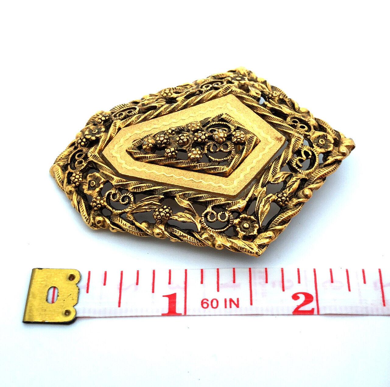 Mid Century Gold Tone Scroll Floral Vine Open Work Brooch Clip Earrings Set