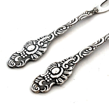 A.B. Nils-Johan Silver Extra Plated Floral Scroll Pair Lemon Cocktail Forks NIB