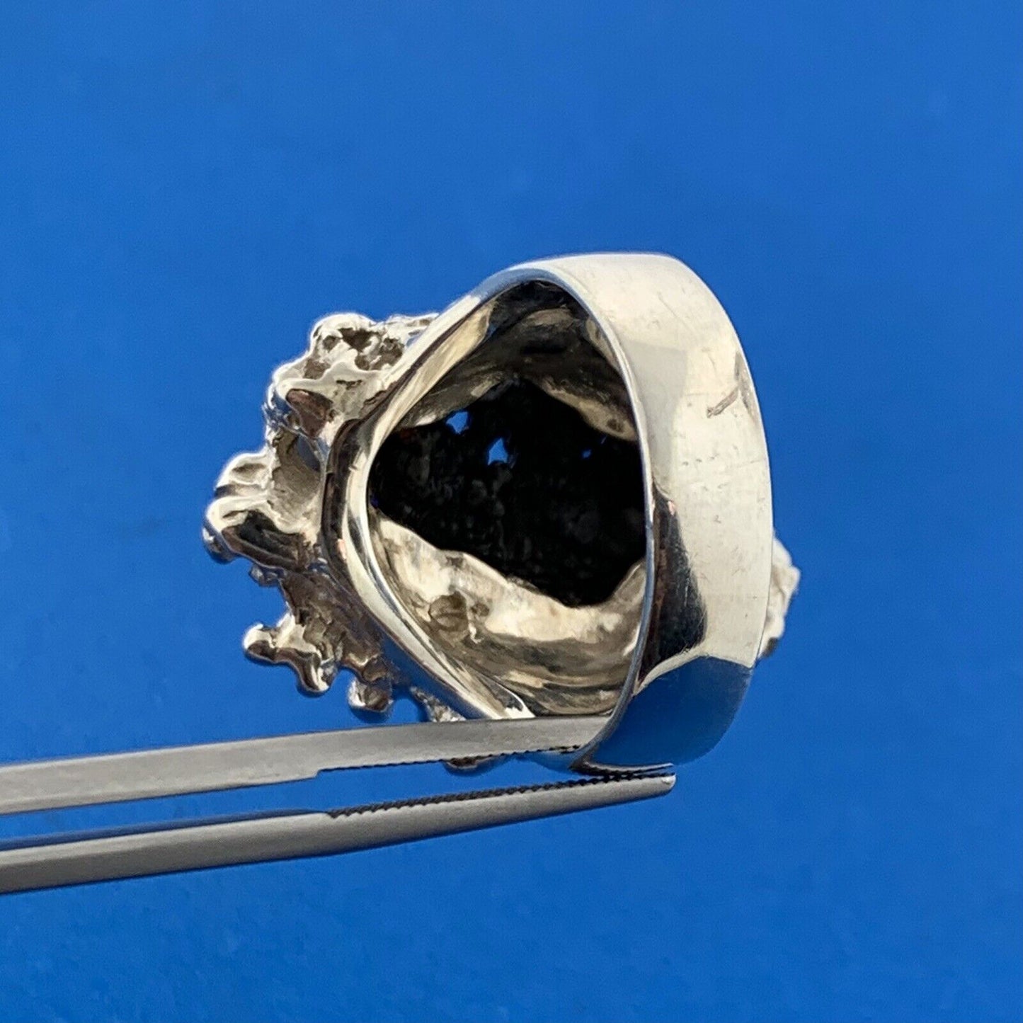 Artisan Sterling Silver Natural Ston\e Chunky Free Form Cast Statement Ring