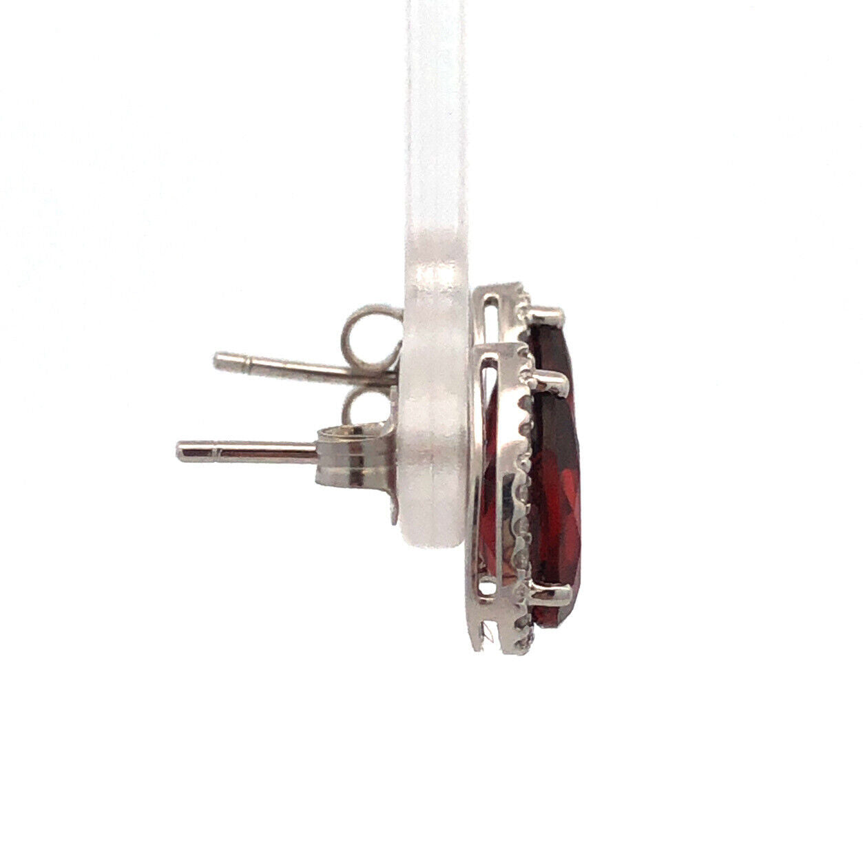 Designer 14K White Gold Pear Garnet Diamond Halo Statement Stud Earrings