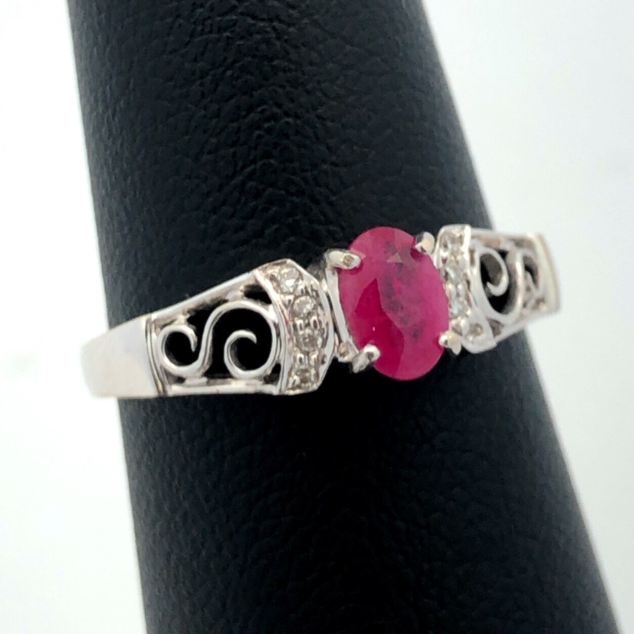 Designer F. Lau 14K White Gold Oval Ruby Diamond Accents Anniversary Ring