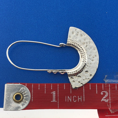 Stunning Mexican Sterling Silver 925 Textured Crescent Drop Wire Hook Earrings