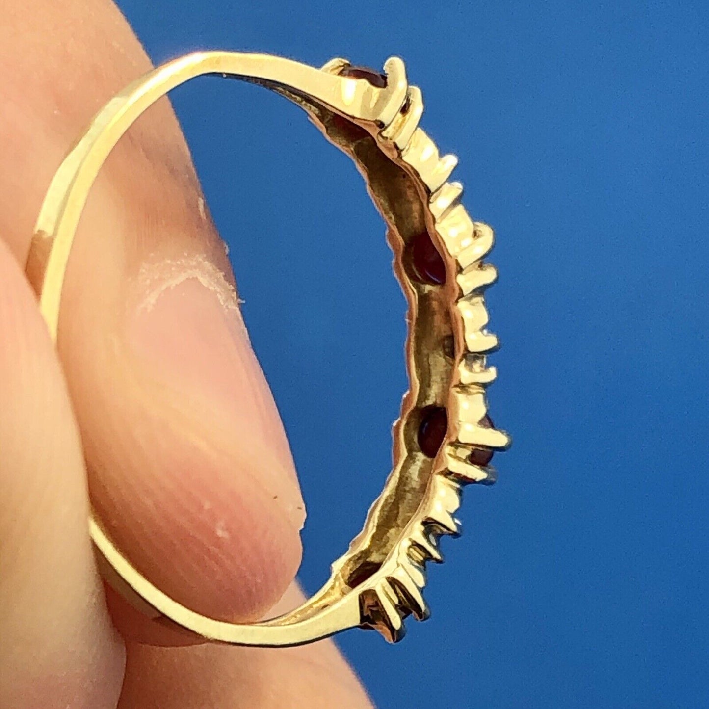 Retro 10K Yellow White Gold Ruby Diamond Stackable Anniversary Band Ring