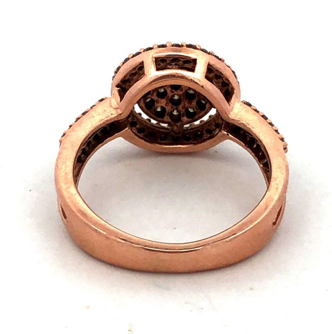 Estate 14K Rose Gold Round Chocolate Diamond Pave Cluster Halo Cocktail Ring