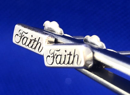 Designer FT 925 Sterling Silver Rectangle Faith Inspirational Stud Earrings