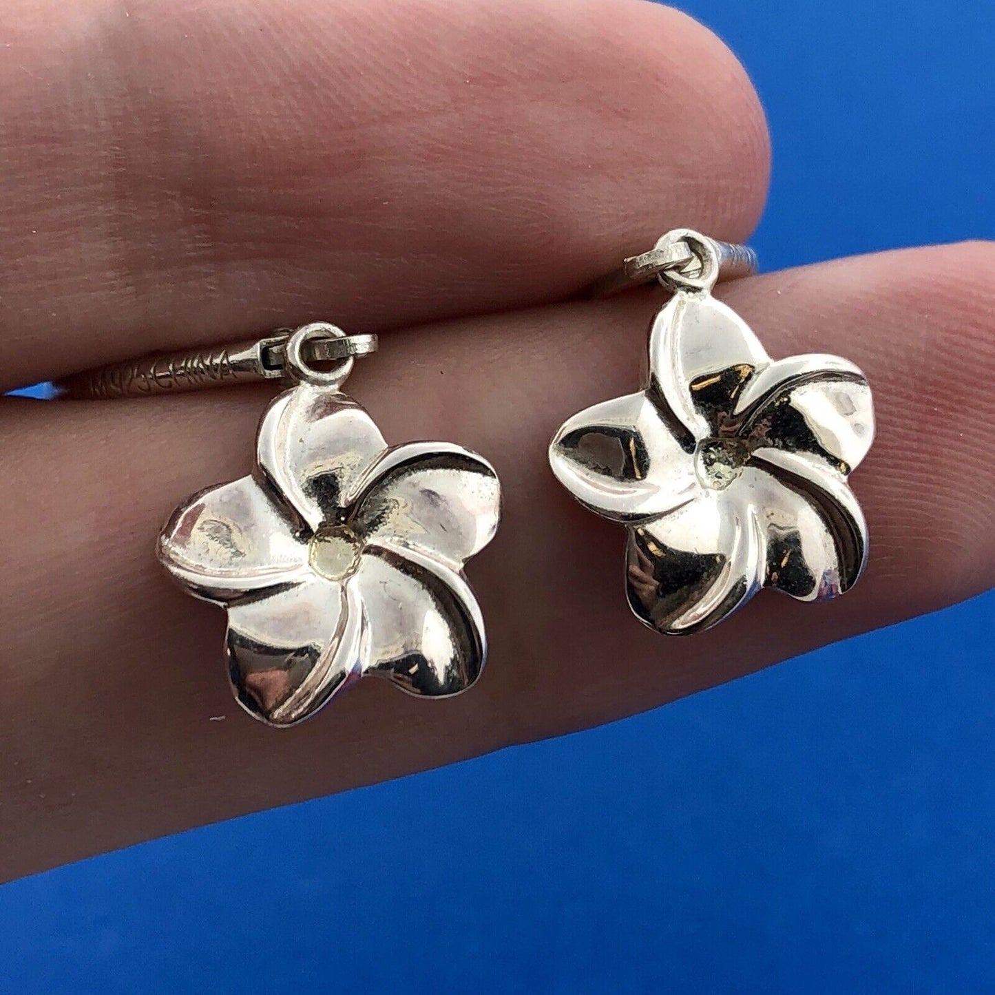 Jacmel Mauritius JCM Sterling Silver Flower Peony Plumeria Drop Dangle Earrings