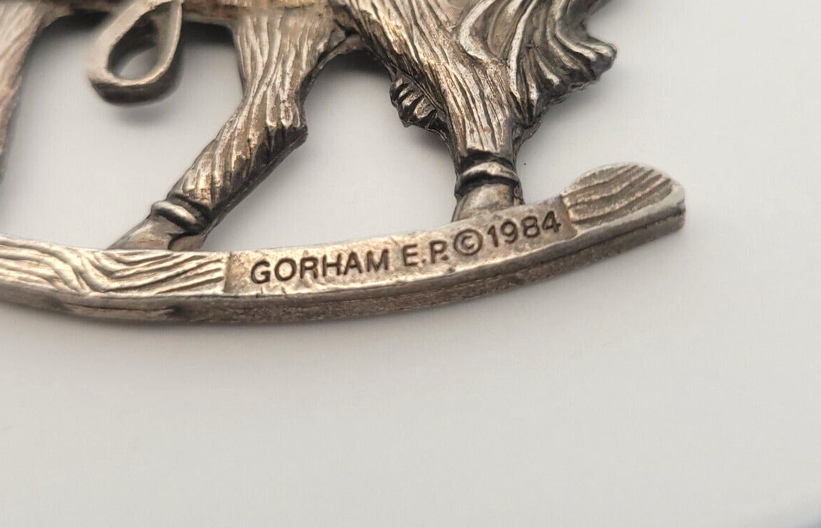 1984 Gorham Silver Plate Boy On Rocking Horse Christmas Pendant Ornament