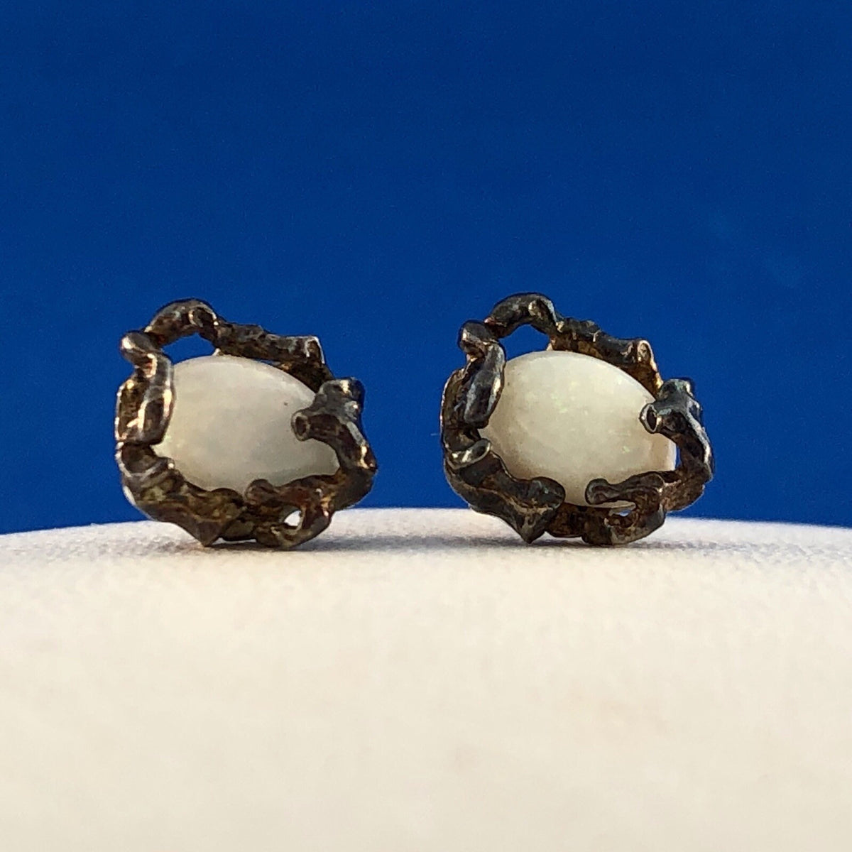 Native American Artisan Sterling Silver 14K Gold Opal Free Form Stud Earrings