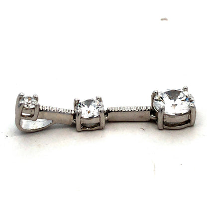 Designer J 925 Sterling Silver Round Cubic Zirconia CZ Trio Graduated Pendant