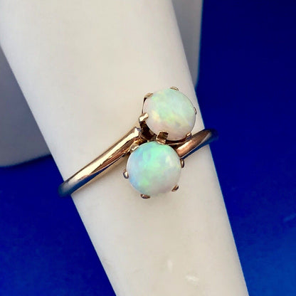 Retro 14K Yellow Gold Fire Opal Duo Bypass October Birthstone Cocktail Ring