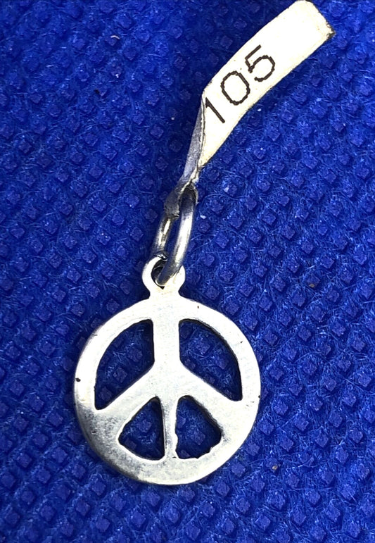 Sterling Silver 925 Peace Sign Hippie Small Round Pendant Charm