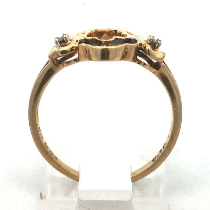 Estate Designer 10K Yellow Gold Diamond Floral Flower Sweetheart Sweet 16 Ring