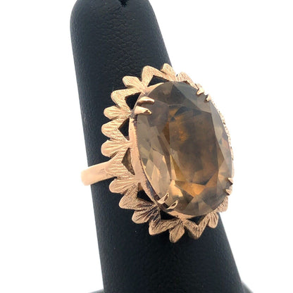 Vintage Retro 14k Yellow Gold Smoky Topaz Statement Cocktail Ring