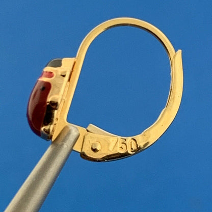 Milor Italy 18K Yellow Gold Red Black Enamel Lady Bug Insect Earrings