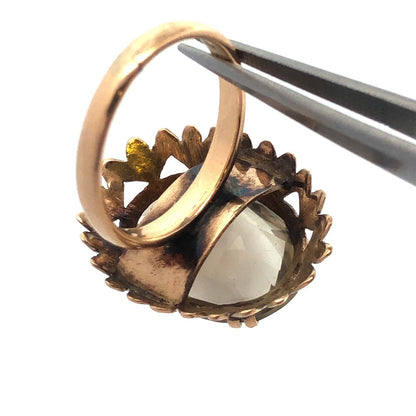 Vintage Retro 14k Yellow Gold Smoky Topaz Statement Cocktail Ring