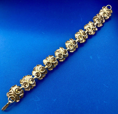 Vintage TB-50 Taxco 980 Fine Silver Rose Floral Statement Panel Bracelet