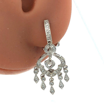 Designer ISP 14K White Gold Diamond Heart Dangle Chandelier Drop Stud Earrings