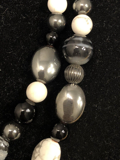 Carolyn Pollack 925 Sterling Silver Mixed Black & White Statement Bead Necklace