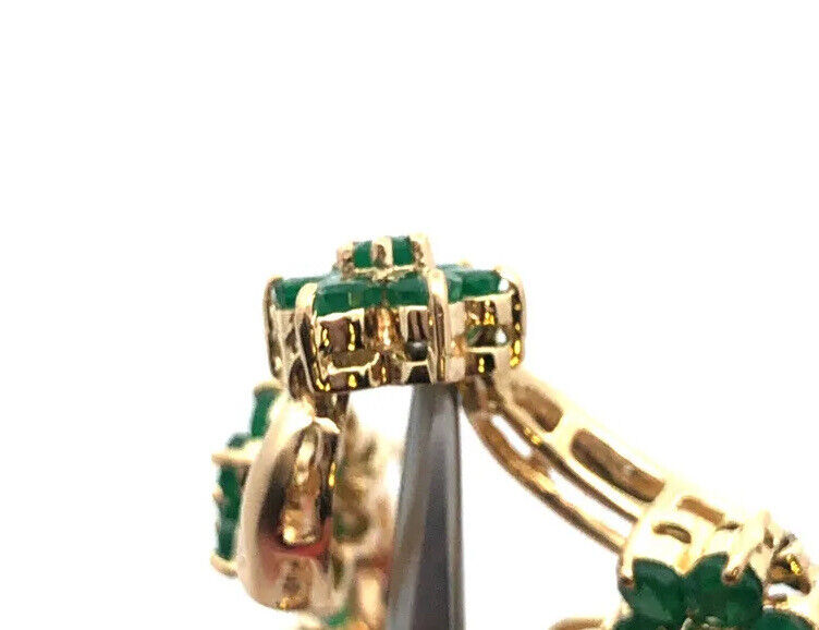 Designer 14K Yellow Gold Emerald Diamond Floral Station Bracelet