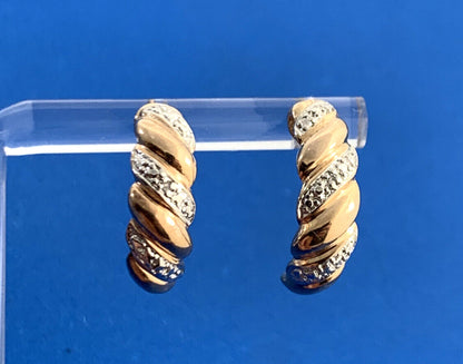 Vermeil 925 Sterling Silver Two-Toned Twist Shrimp Style Butterfly Back Earrings