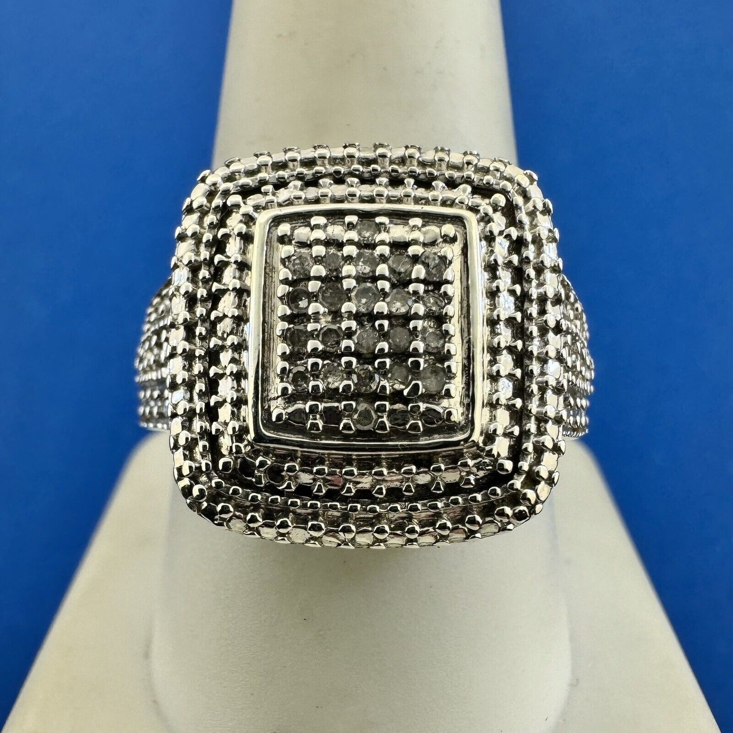 Designer HN 925 Sterling Silver Mens Square Diamond Cluster Statement Ring