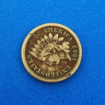 1863 P 1 Cent Indian Head Cent with Shield Better Key Date Copper-Nickel Coin