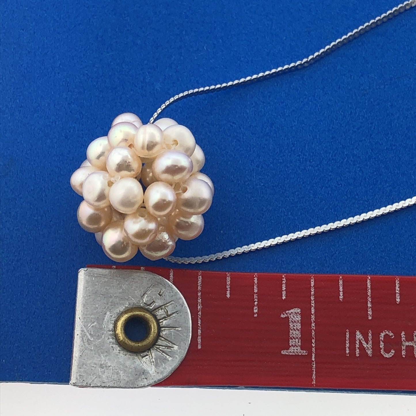Stunning Sterling Silver 925 Iridescent Pink Pearl Cluster S Link 16" Necklace
