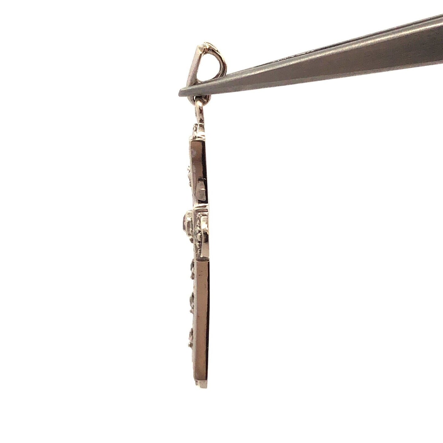 Designer 10K White Gold Diamond Accented Open Work Statement Cross Pendant