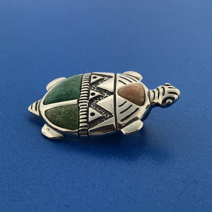Vintage Carolyn Pollack Sterling Silver 925 Multi Stone Turtle Pin Pendant