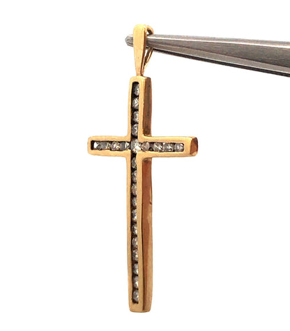 Designer 10K Yellow Gold Channel Set Diamond Religious Communion Cross Pendant