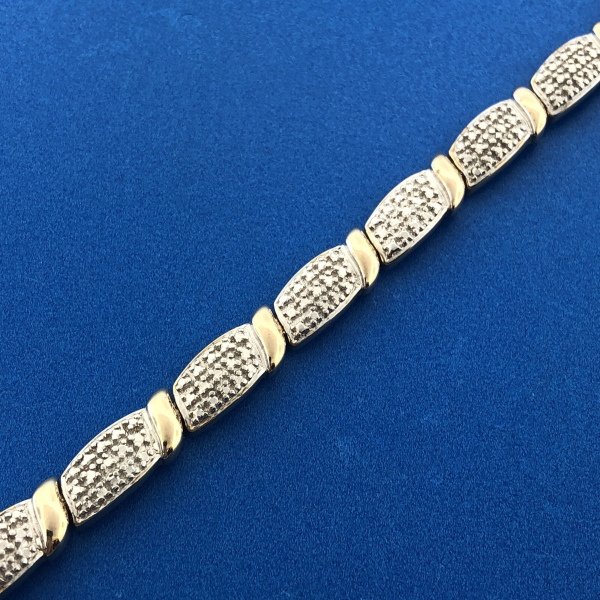 Classic Sterling Silver 925 Vermeil Two Tone Diamond Statement Tennis Bracelet