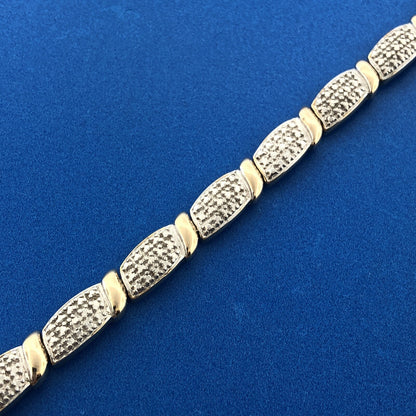 Classic Sterling Silver 925 Vermeil Two Tone Diamond Statement Tennis Bracelet