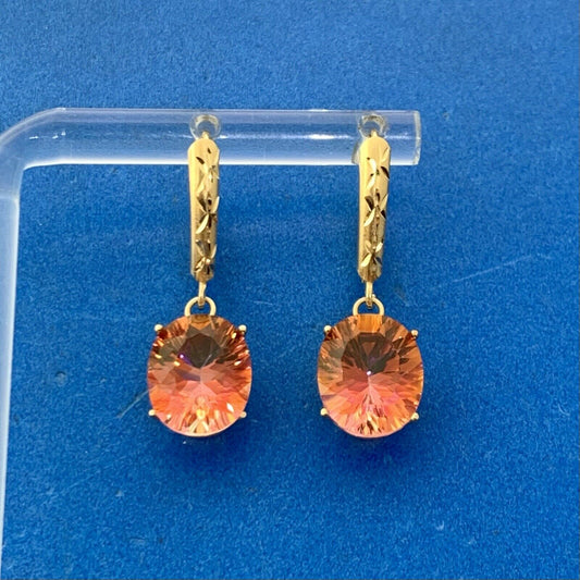 Designer 14K Yellow Gold Oval Mystic Topaz Statement Dangle Lever Back Earrings