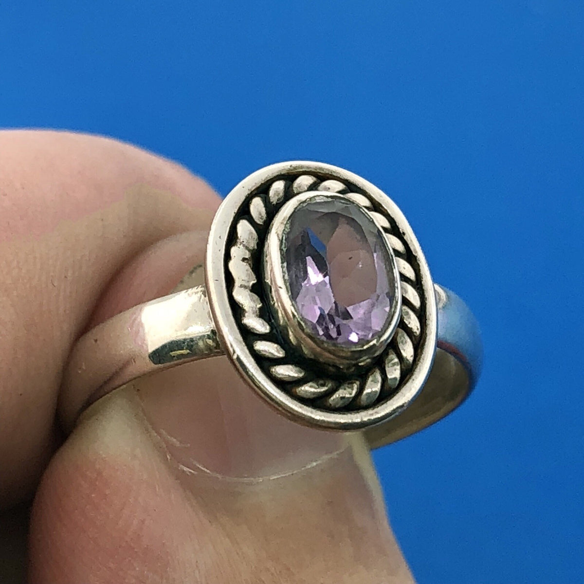 Retro Sterling Silver 925 Oval Amethyst February Anniversary Birthstone Ring