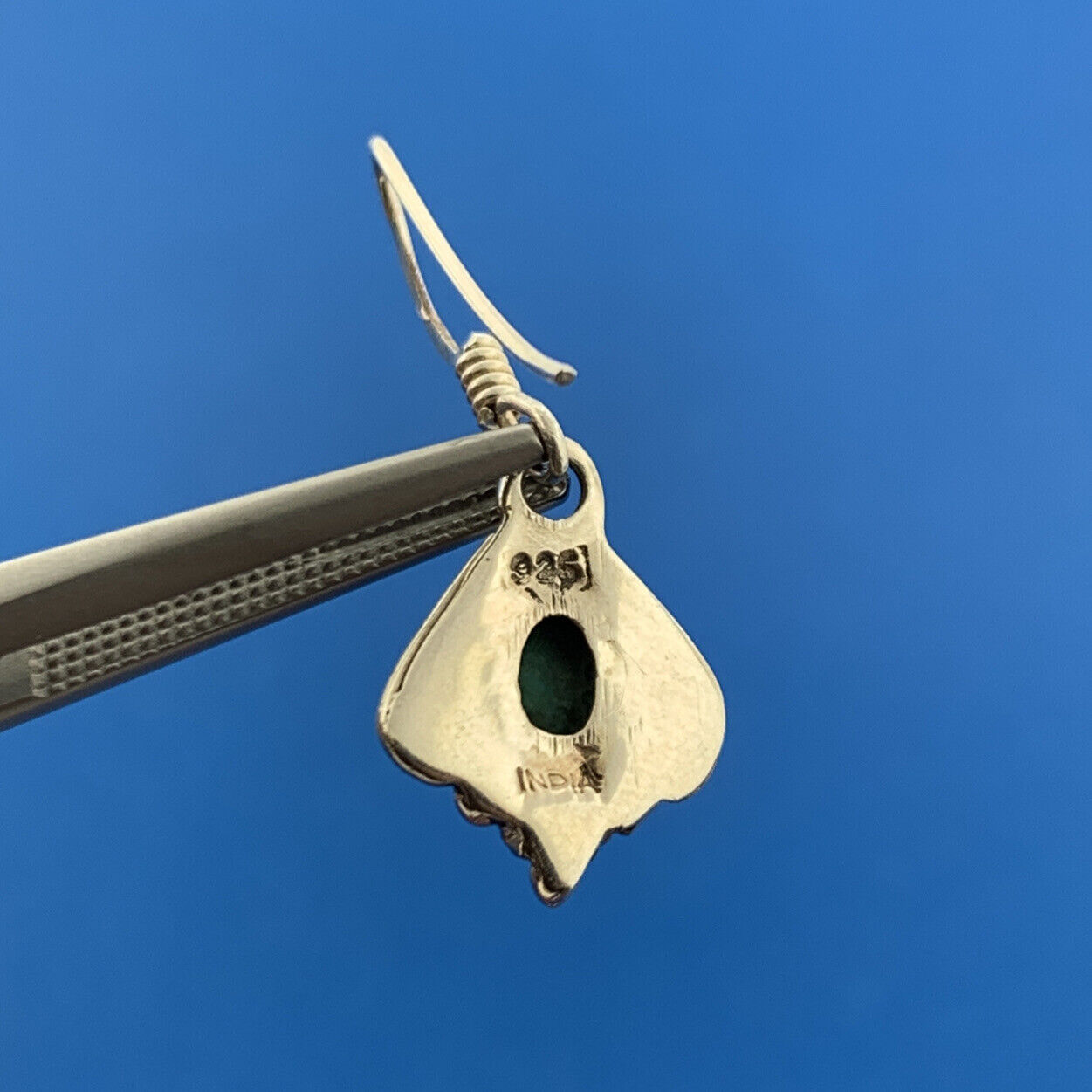 Vintage 925 Sterling Silver Turquoise Cabochon Bead Work Drop Dangle Earrings