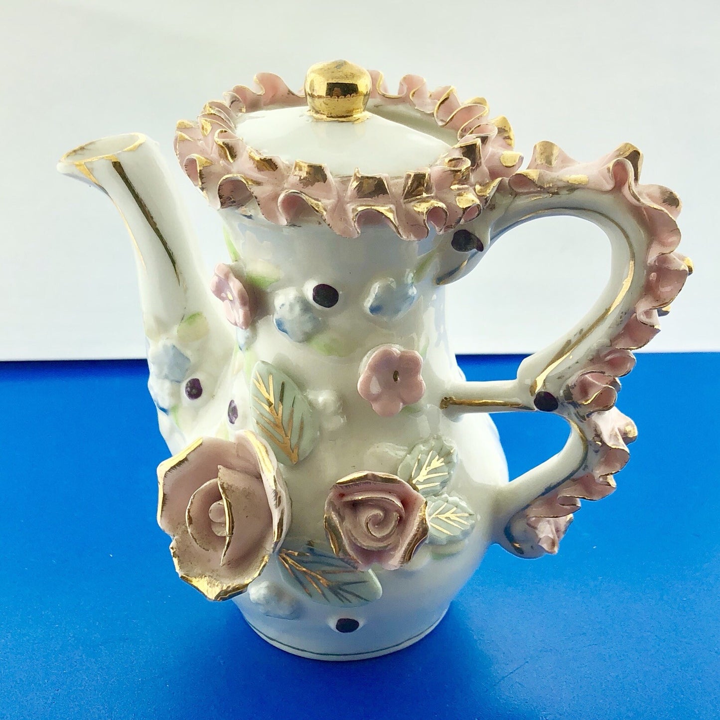 1921-1941 Yoko Boeki Hand Painted Rose Gold Tip Demitasse Cream Pitcher Marked