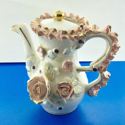 1921-1941 Yoko Boeki Hand Painted Rose Gold Tip Demitasse Cream Pitcher Marked