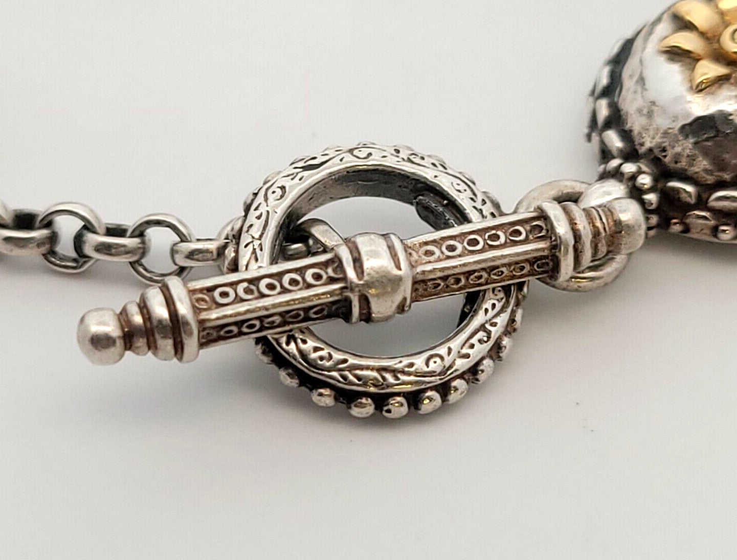 Konstantino 925 Sterling Silver 18K Yellow Gold Floral Station Chain Bracelet